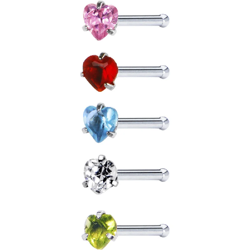 Nose Rings for Distinctive Look -18 Gauge Stainless Steel Heart CZ Nose Bone Pack Set Nose Rings for Distinctive Look -18 Gauge Stainless Steel Heart CZ Nose Bone Pack Set