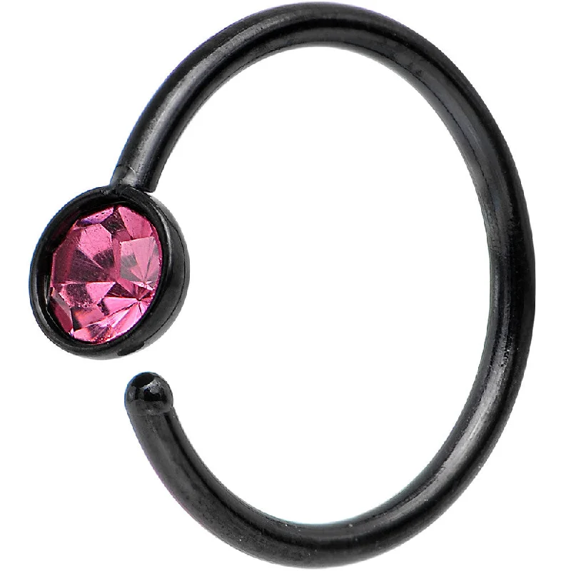 Stylish Nose Rings with Simple Designs -20 Gauge 5/16 Black IP Stainless Steel Bright Pink Gem Nose Hoop Stylish Nose Rings with Simple Designs -20 Gauge 5/16 Black IP Stainless Steel Bright Pink Gem Nose Hoop
