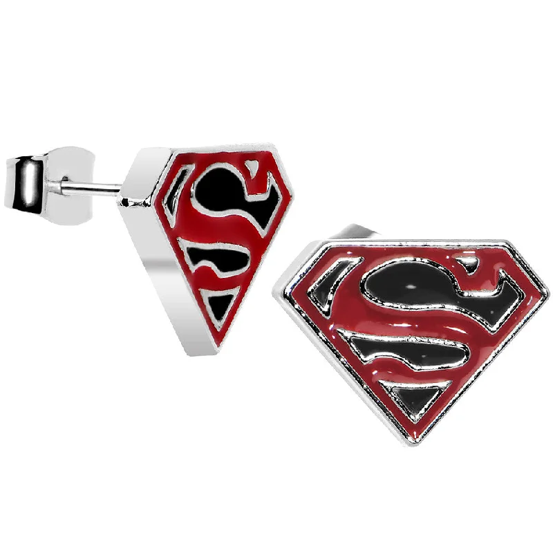 Women's Earrings – Elegant Designs for Every Personality--Licensed Black and Red Superman Logo Stud Earrings