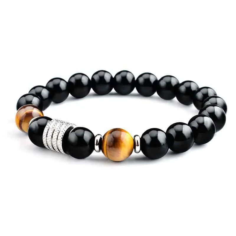 Men's Stretch Bracelets-Buddha Stones Natural Black Obsidian Tiger Eye Strength Fulfillment Bracelet Men's Stretch Bracelets-Buddha Stones Natural Black Obsidian Tiger Eye Strength Fulfillment Bracelet