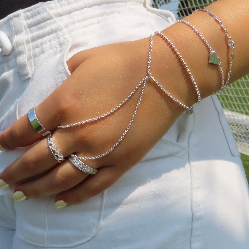 Silver and Crystal Bangles for Women-Lucia Hand Chain
