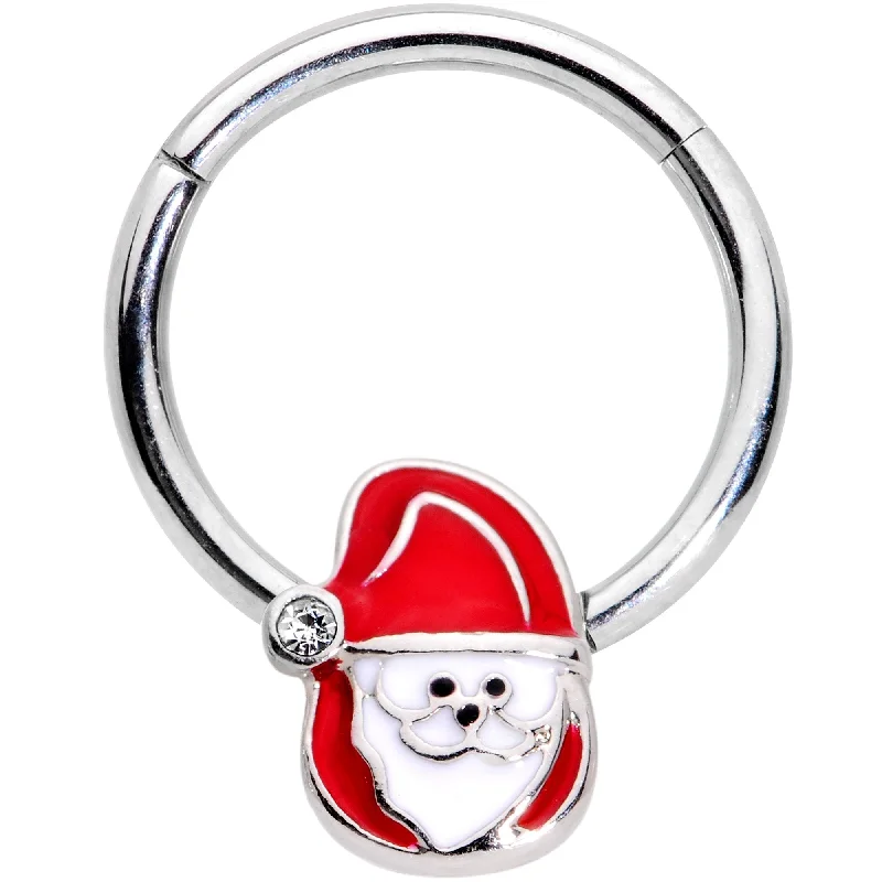 Unique Lip Rings with Polished Finish16 Gauge 3/8 Clear Gem Happy Santa Hinged Segment Ring