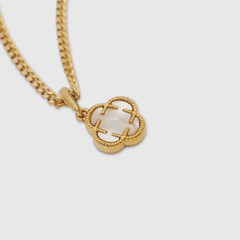 Exclusive Men's Necklaces & Pendants for the Modern Gentleman-White Clover Stone Pendant (Gold)
