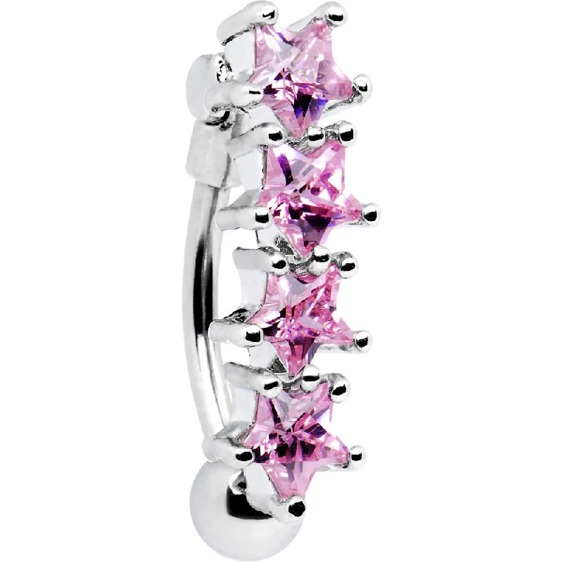 Stylish Belly Rings for Bold Fashion Statements -Pink Gem Star Quartet Top Mount Dangle Belly Ring Stylish Belly Rings for Bold Fashion Statements -Pink Gem Star Quartet Top Mount Dangle Belly Ring