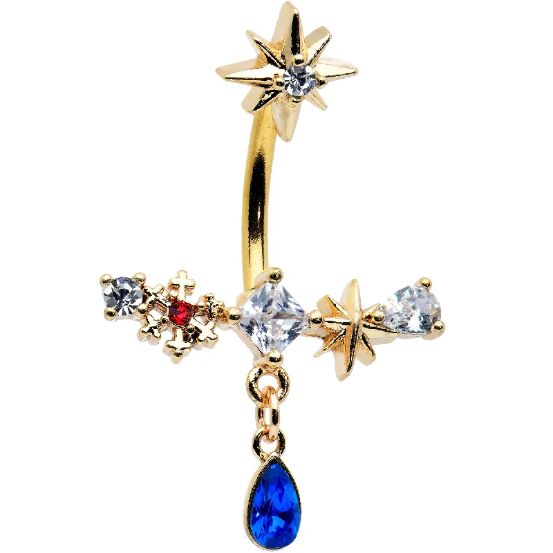 Trendy Belly Rings for Every Fashionista -Blue Gem Gold Tone Snowflake Star Christmas Drop Dangle Belly Ring Trendy Belly Rings for Every Fashionista -Blue Gem Gold Tone Snowflake Star Christmas Drop Dangle Belly Ring