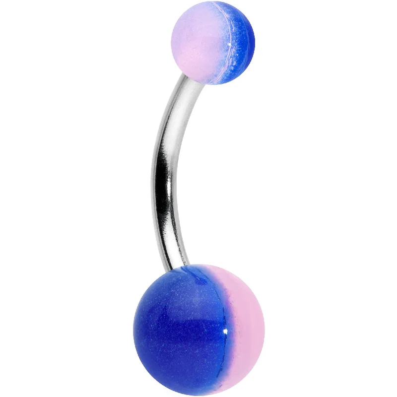 Belly Rings with Unique Shape Designs -Two Tone Blue Pink Stripe Acrylic Ball Belly Ring Belly Rings with Unique Shape Designs -Two Tone Blue Pink Stripe Acrylic Ball Belly Ring