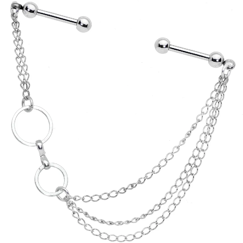 Women's Earrings – Elegant Designs for Every Personality--Handmade Twin Circle Chain Double Industrial Barbell Women's Earrings – Elegant Designs for Every Personality--Handmade Twin Circle Chain Double Industrial Barbell
