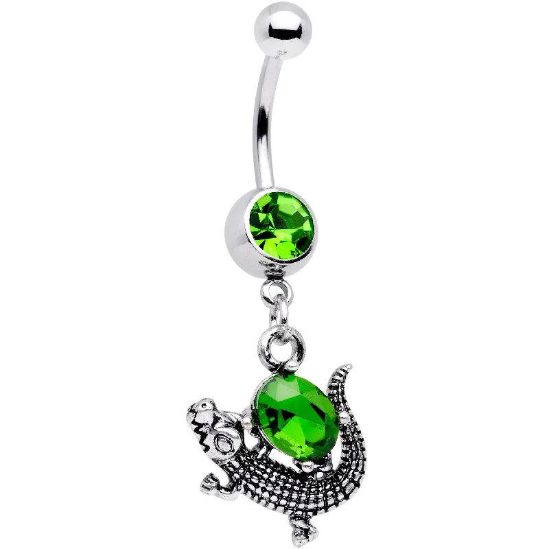 Beautiful Belly Rings with Gemstone Details -Green Gem Glitzy Gator Dangle Belly Ring Beautiful Belly Rings with Gemstone Details -Green Gem Glitzy Gator Dangle Belly Ring