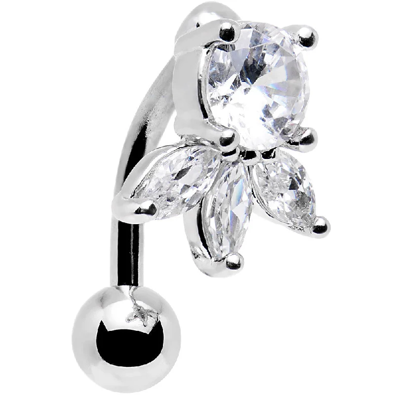 Comfortable Belly Rings with Vibrant Colors -Clear Gem Flip Flower Top Mount Belly Ring Comfortable Belly Rings with Vibrant Colors -Clear Gem Flip Flower Top Mount Belly Ring