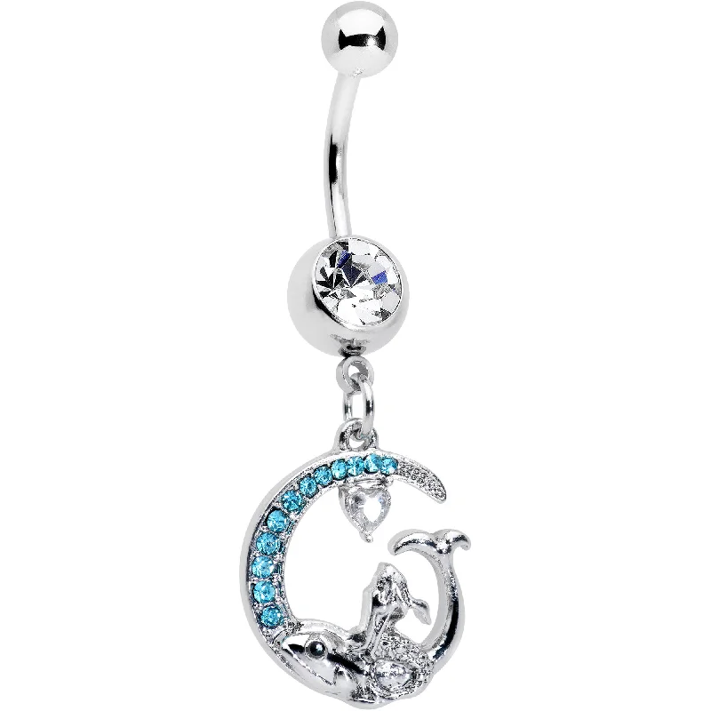 Trendy Belly Rings for Every Fashionista -Clear Blue Gem Mermaid Whale Rider Moon Dangle Belly Ring Trendy Belly Rings for Every Fashionista -Clear Blue Gem Mermaid Whale Rider Moon Dangle Belly Ring