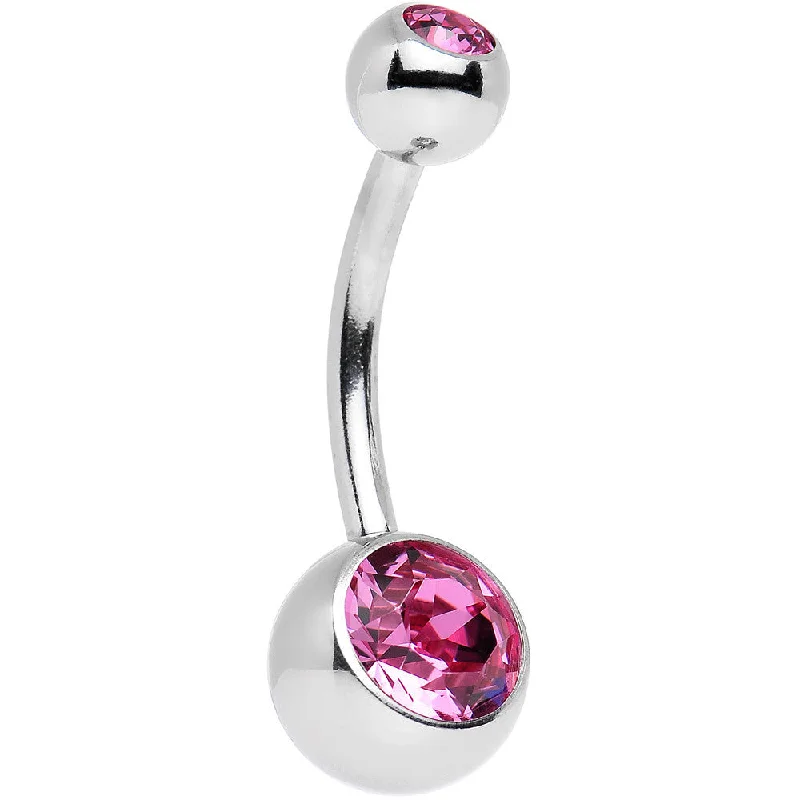Comfortable Belly Rings for Everyday Use -Pink Rose Double Gem Belly Ring Created with Crystals Comfortable Belly Rings for Everyday Use -Pink Rose Double Gem Belly Ring Created with Crystals