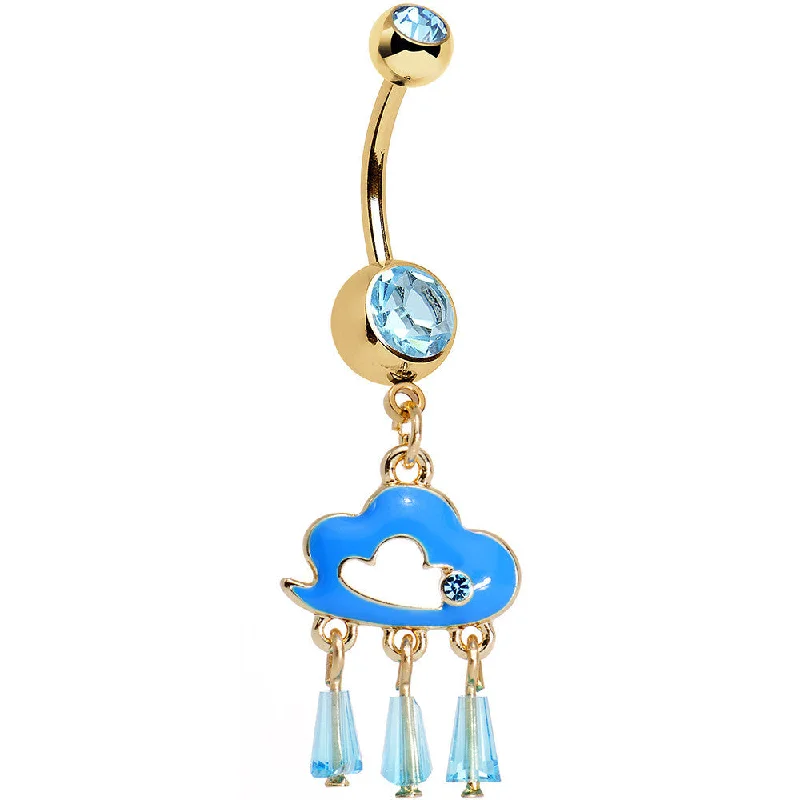 Designer Belly Rings for Trendy Women -Aqua Gem Gold Anodized Drops of Pink Rain Cloud Dangle Belly Ring Designer Belly Rings for Trendy Women -Aqua Gem Gold Anodized Drops of Pink Rain Cloud Dangle Belly Ring