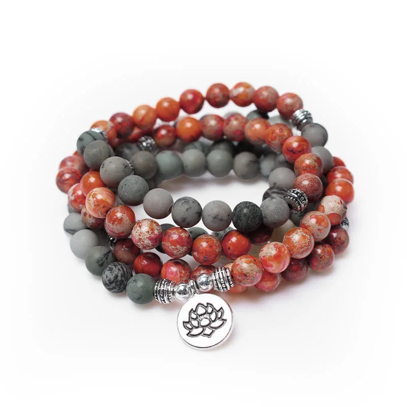 Unique Charm Bracelets for Men-Buddha Stones 108 Mala Beads Natural Stone Sea Sediment Jasper Lotus Protection Bracelet Unique Charm Bracelets for Men-Buddha Stones 108 Mala Beads Natural Stone Sea Sediment Jasper Lotus Protection Bracelet