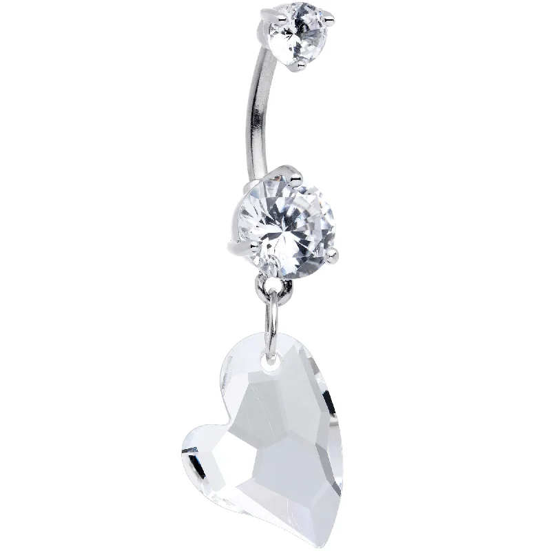 Belly Rings with Stylish Accents for Chic Fashion -Clear Gem Stylized Heart Dangle Belly Ring Belly Rings with Stylish Accents for Chic Fashion -Clear Gem Stylized Heart Dangle Belly Ring