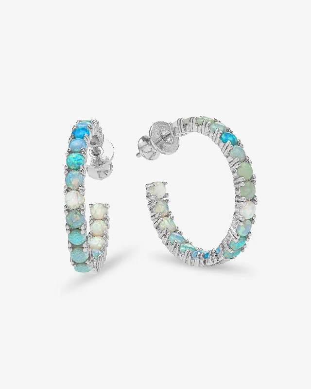 Women's Earrings – Elegant Designs for Every Personality--Heiress Ombré Hoops 1" - Silver|Blue Opal Ombré