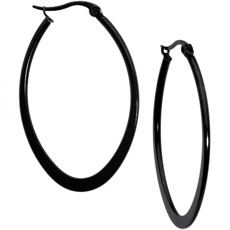 Women's Earrings – Elegant Designs for Every Personality--40mm Black Tone PVD Stainless Steel Oval Hoop Earrings