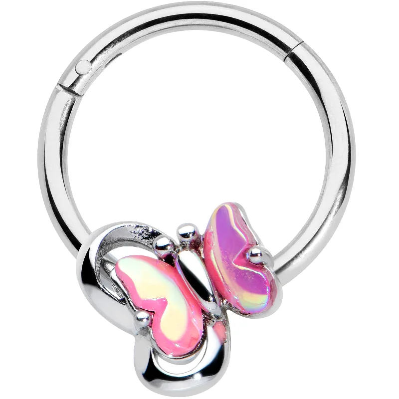 Women's Earrings – Elegant Designs for Every Personality--16 Gauge 3/8 Heart Pink Butterfly Hinged Segment Ring