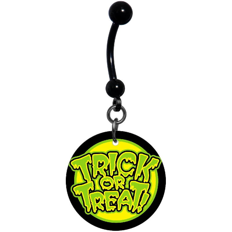 Trendy Belly Rings with Vibrant Details -Ghoulish Halloween Trick or Treat Belly Ring Trendy Belly Rings with Vibrant Details -Ghoulish Halloween Trick or Treat Belly Ring