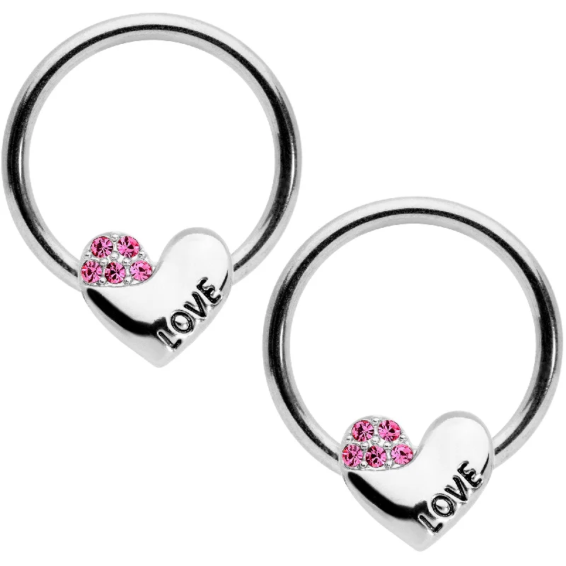Timeless Lip Rings for Every Look14 Gauge 1/2 Pink Gem Love Heart BCR Captive Nipple Ring Set Timeless Lip Rings for Every Look14 Gauge 1/2 Pink Gem Love Heart BCR Captive Nipple Ring Set