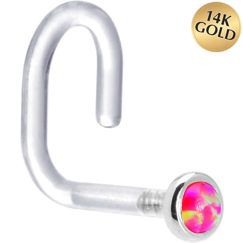 Elegant Nose Rings with Luxurious Look -18 Gauge 1/4 White Gold 2mm Brilliant Pink Synthetic Opal Bioplast Nose Ring Elegant Nose Rings with Luxurious Look -18 Gauge 1/4 White Gold 2mm Brilliant Pink Synthetic Opal Bioplast Nose Ring