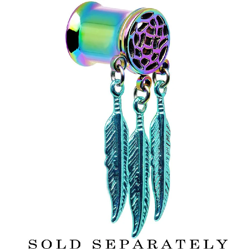 Women's Earrings – Elegant Designs for Every Personality--0 Gauge Rainbow Titanium Dreamcatcher Dangle Tunnel Sizes 00 Gauge to 1 Inch