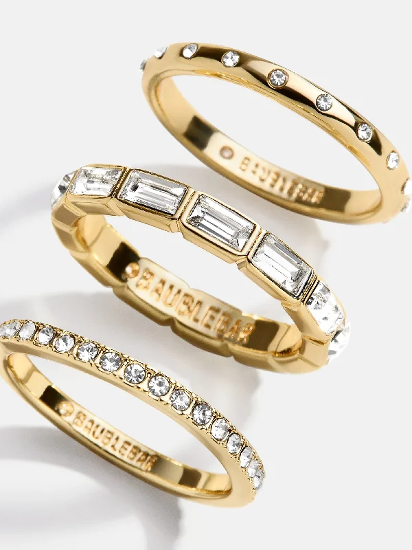 Chic Women's Rings for Fashion-Forward Looks-Amber Ring Set - Gold/Pavé