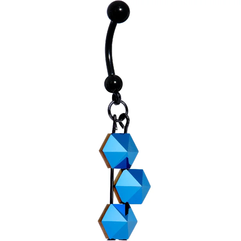 Trendy Belly Rings with Bold Details -Blue Tri Pyramid Dangle Belly Ring Created with Crystals Trendy Belly Rings with Bold Details -Blue Tri Pyramid Dangle Belly Ring Created with Crystals