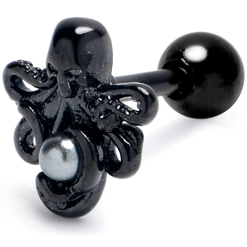 Women's Earrings – Elegant Designs for Every Personality--16 Gauge 1/4 Black Faux Pearl Treasure Octopus Cartilage Tragus Earring Women's Earrings – Elegant Designs for Every Personality--16 Gauge 1/4 Black Faux Pearl Treasure Octopus Cartilage Tragus Earring