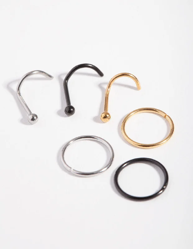 Nose Rings for Trendy Women’s Fashion -Simple Diamante Nose Stud 6-Pack