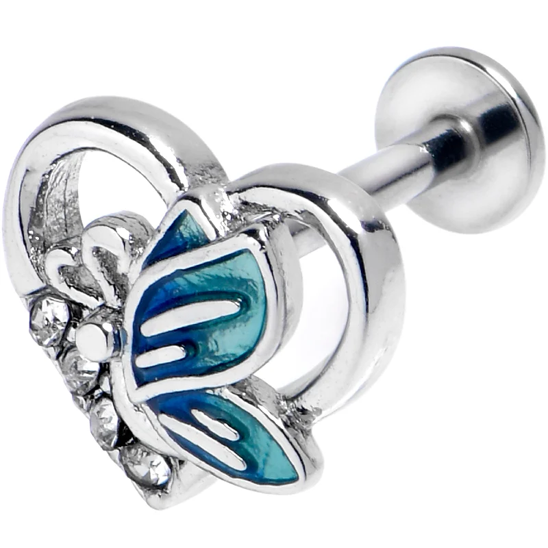 Lip Rings for Modern Fashion16 Gauge 1/4 Clear Gem Butterfly Love Heart Blue Labret Tragus