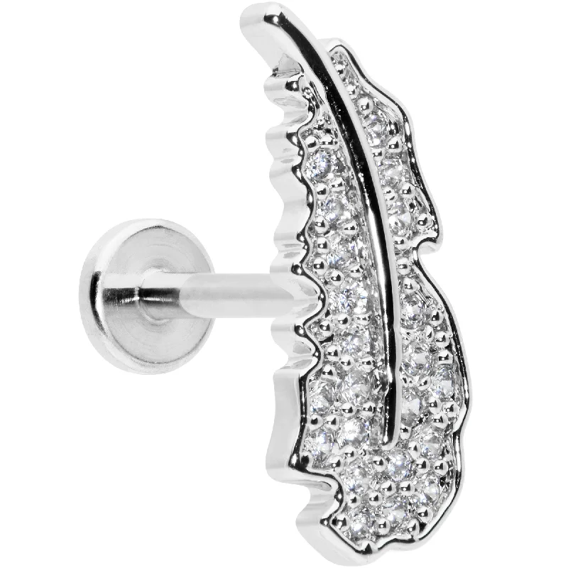 Lip Rings with Gorgeous Shine16 Gauge 5/16 Clear CZ Gem Feather Internally Threaded Labret Tragus Lip Rings with Gorgeous Shine16 Gauge 5/16 Clear CZ Gem Feather Internally Threaded Labret Tragus