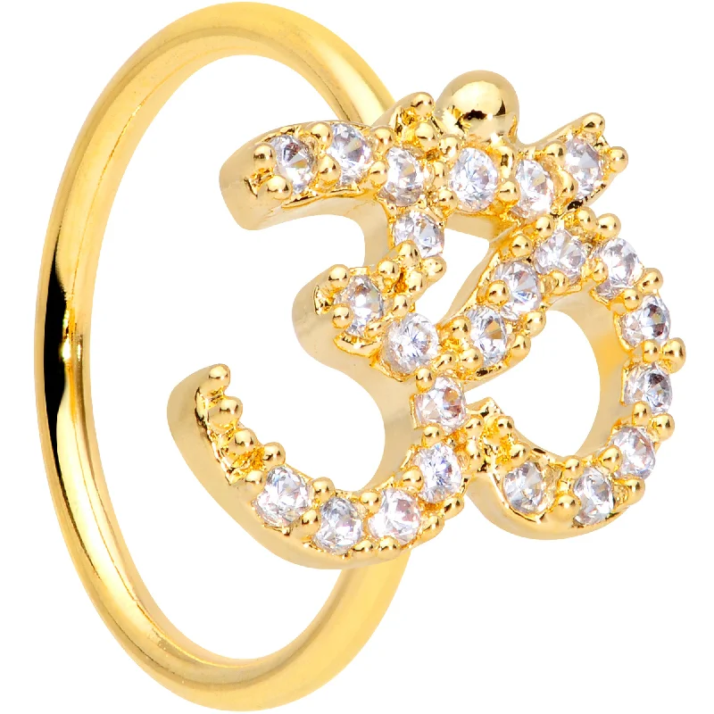 Fashion-Forward Nose Rings with Elegant Touch -18 Gauge 3/8 Clear CZ Gem Gold Tone Amazing Om Nose Hoop Fashion-Forward Nose Rings with Elegant Touch -18 Gauge 3/8 Clear CZ Gem Gold Tone Amazing Om Nose Hoop