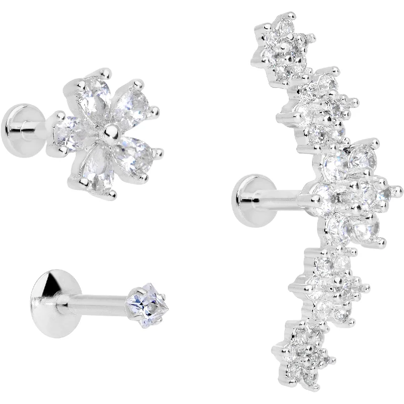 Stunning Lip Rings for Dazzling Fashion16 Gauge 1/4 Clear CZ Gem Floral Labret Tragus Set of 3 Stunning Lip Rings for Dazzling Fashion16 Gauge 1/4 Clear CZ Gem Floral Labret Tragus Set of 3