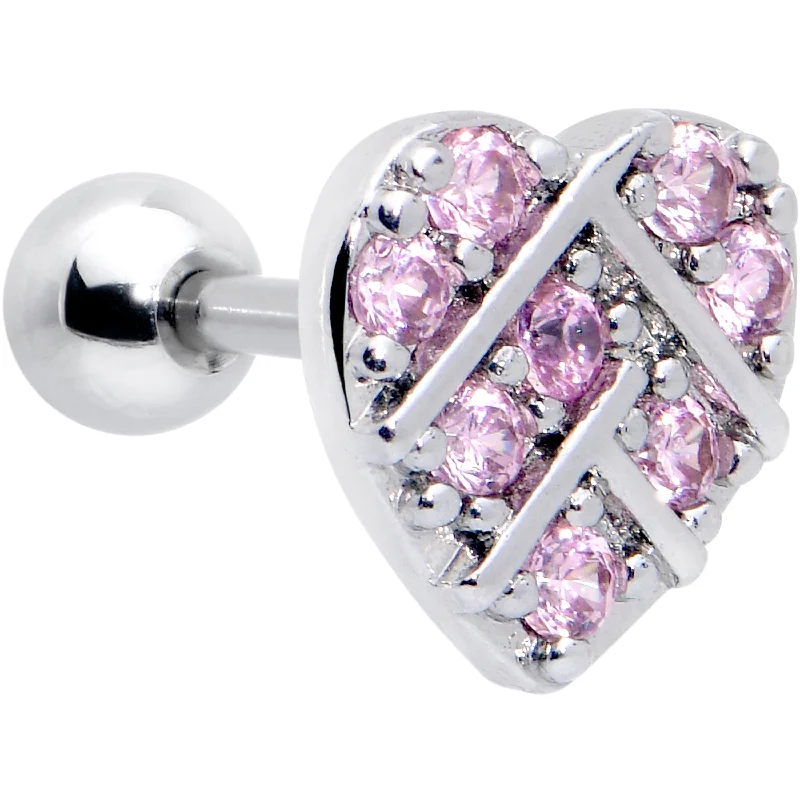 Women's Earrings – Elegant Designs for Every Personality--16 Gauge 1/4 Pink CZ Gem Lattice Heart Cartilage Tragus Earring Women's Earrings – Elegant Designs for Every Personality--16 Gauge 1/4 Pink CZ Gem Lattice Heart Cartilage Tragus Earring