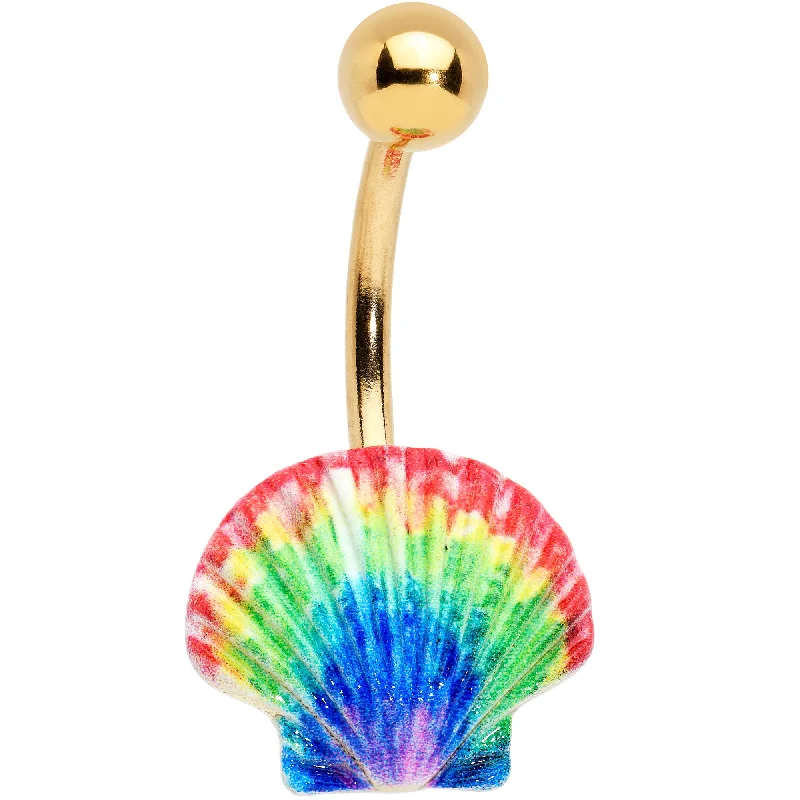 Beautiful Belly Rings with Timeless Beauty -Gold Tone Rainbow Scallop Shell Nautical Belly Ring Beautiful Belly Rings with Timeless Beauty -Gold Tone Rainbow Scallop Shell Nautical Belly Ring