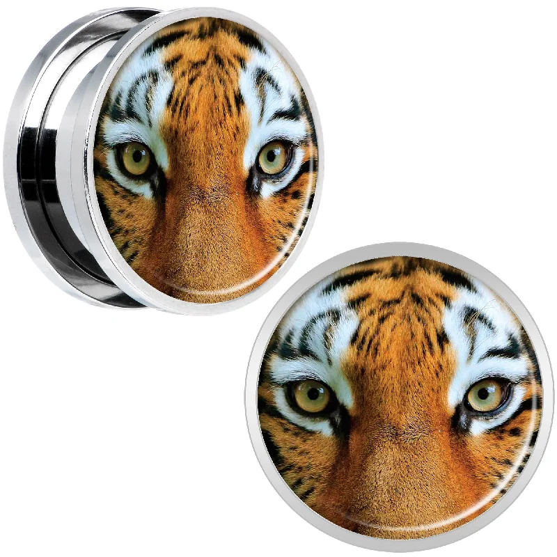 Women's Earrings – Elegant Designs for Every Personality--Full Color Tiger Eyes Steel Screw Fit Plug Set 18mm Women's Earrings – Elegant Designs for Every Personality--Full Color Tiger Eyes Steel Screw Fit Plug Set 18mm