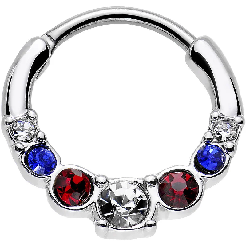 Nose Rings for Edgy Look -16 Gauge 9mm Red Clear Blue Gem All American Simple Septum Clicker Nose Rings for Edgy Look -16 Gauge 9mm Red Clear Blue Gem All American Simple Septum Clicker