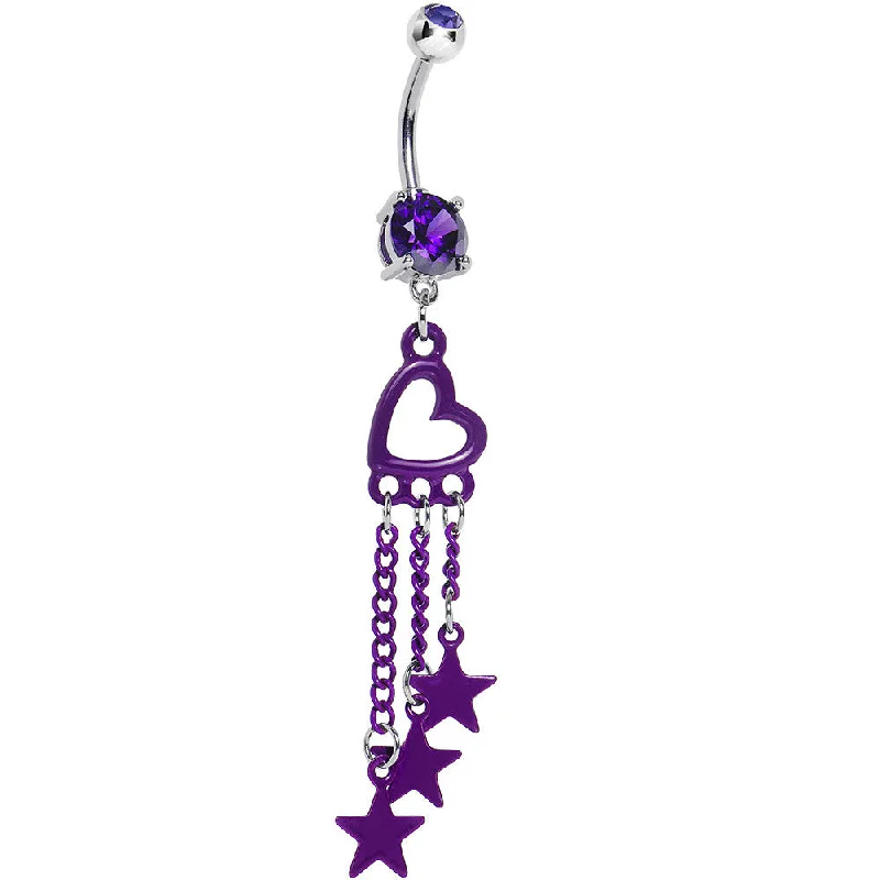 Custom Belly Rings for Personal Flair -Purple Gem Hollow Heart Star Chains Belly Ring Custom Belly Rings for Personal Flair -Purple Gem Hollow Heart Star Chains Belly Ring