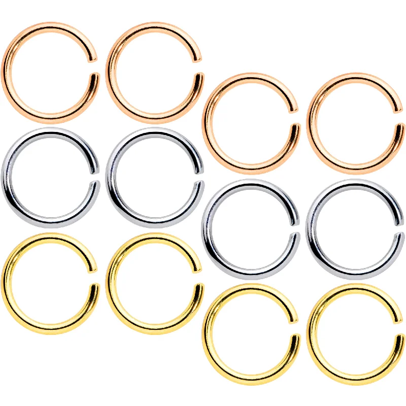 Lip Rings for Unique Fashion Statement16 Gauge 5/16 Steel Mixed Gold Tone Seamless Cartilage Ring Set of 12