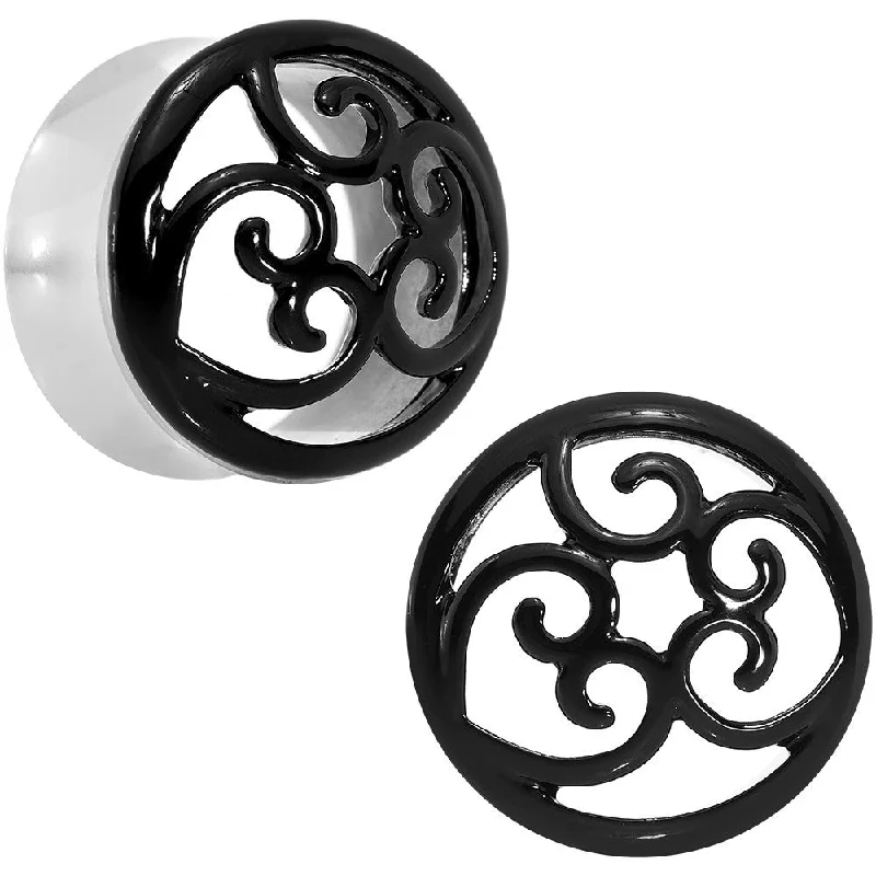 Women's Earrings – Elegant Designs for Every Personality--20mm Steel Black Filigree Duet Heart Saddle Plug Set Women's Earrings – Elegant Designs for Every Personality--20mm Steel Black Filigree Duet Heart Saddle Plug Set