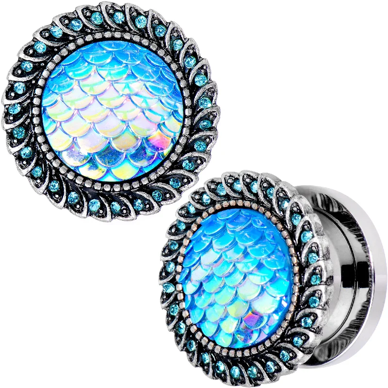 Women's Earrings – Elegant Designs for Every Personality--1/2 Aqua Gem Iridescent Blue Mermaid Scale Screw Fit Plug Set Women's Earrings – Elegant Designs for Every Personality--1/2 Aqua Gem Iridescent Blue Mermaid Scale Screw Fit Plug Set