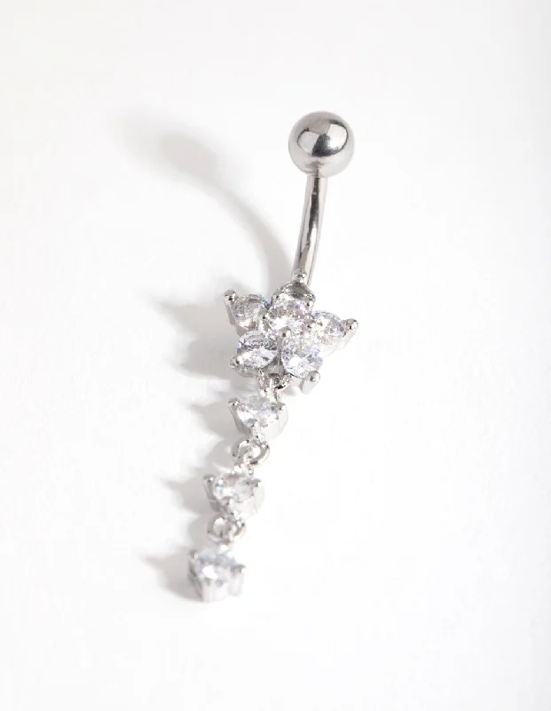 Trendy Belly Rings for Dazzling Fashion -Surgical Steel Round Flower Drop Belly Ring Trendy Belly Rings for Dazzling Fashion -Surgical Steel Round Flower Drop Belly Ring