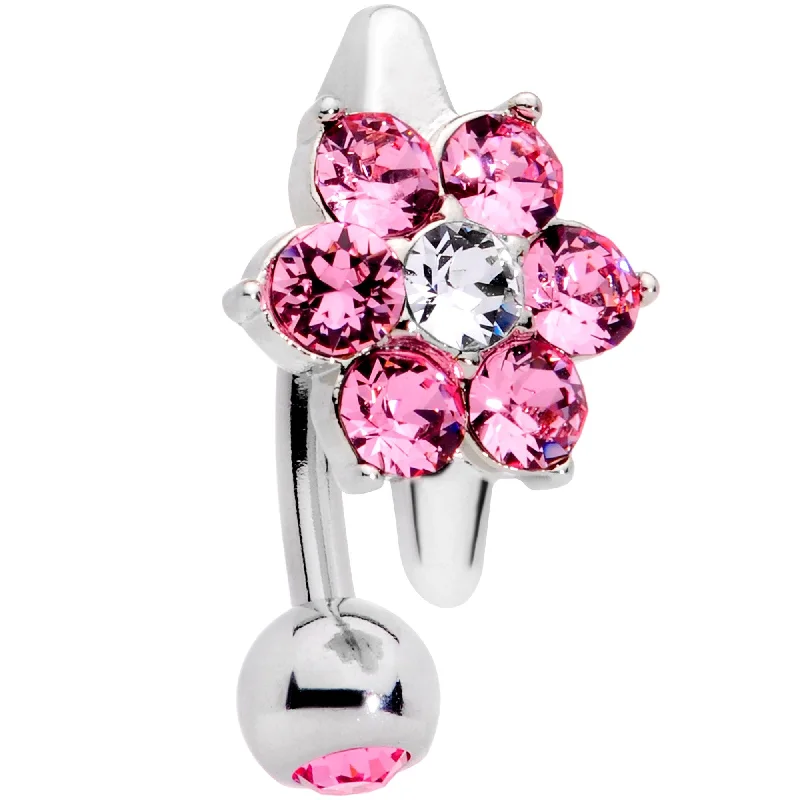 Designer Belly Rings for Glamorous Looks -Pink Clear CZ Gem Pretty Posy Flower Top Mount Belly Ring Designer Belly Rings for Glamorous Looks -Pink Clear CZ Gem Pretty Posy Flower Top Mount Belly Ring