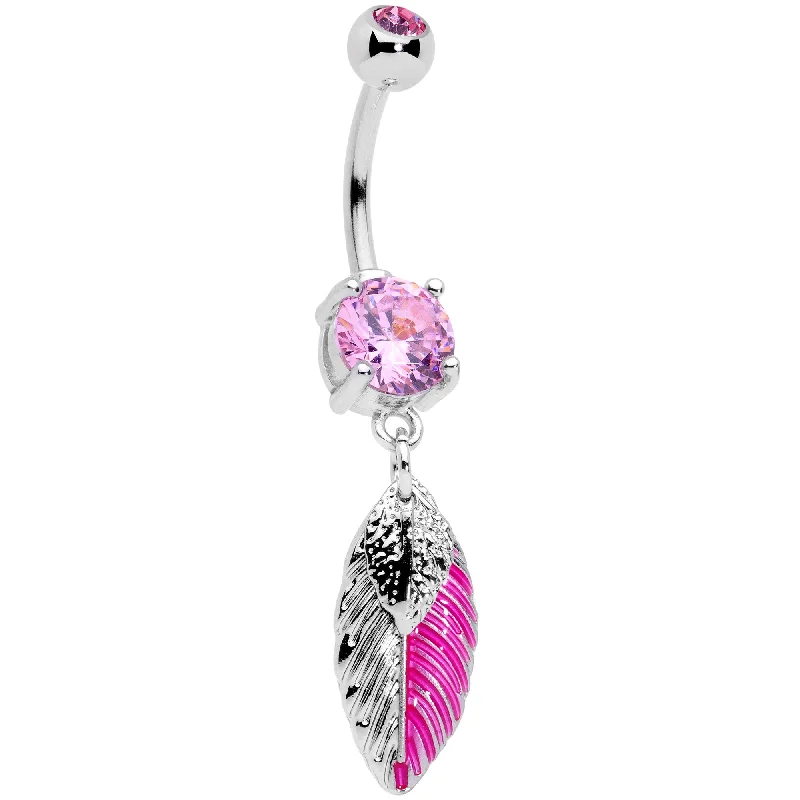 Trendy Belly Rings with Sparkling Stones -Pink Gem Feathers Southwestern Dangle Belly Ring Trendy Belly Rings with Sparkling Stones -Pink Gem Feathers Southwestern Dangle Belly Ring