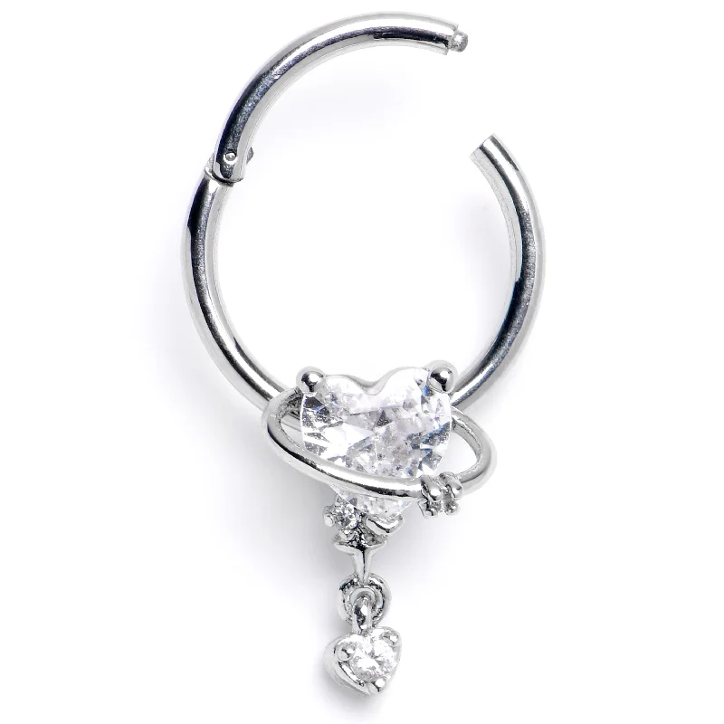 Women's Earrings – Elegant Designs for Every Personality--16 Gauge 3/8 Clear CZ Gem Saturn Heart Dangle Hinged Segment Ring Women's Earrings – Elegant Designs for Every Personality--16 Gauge 3/8 Clear CZ Gem Saturn Heart Dangle Hinged Segment Ring