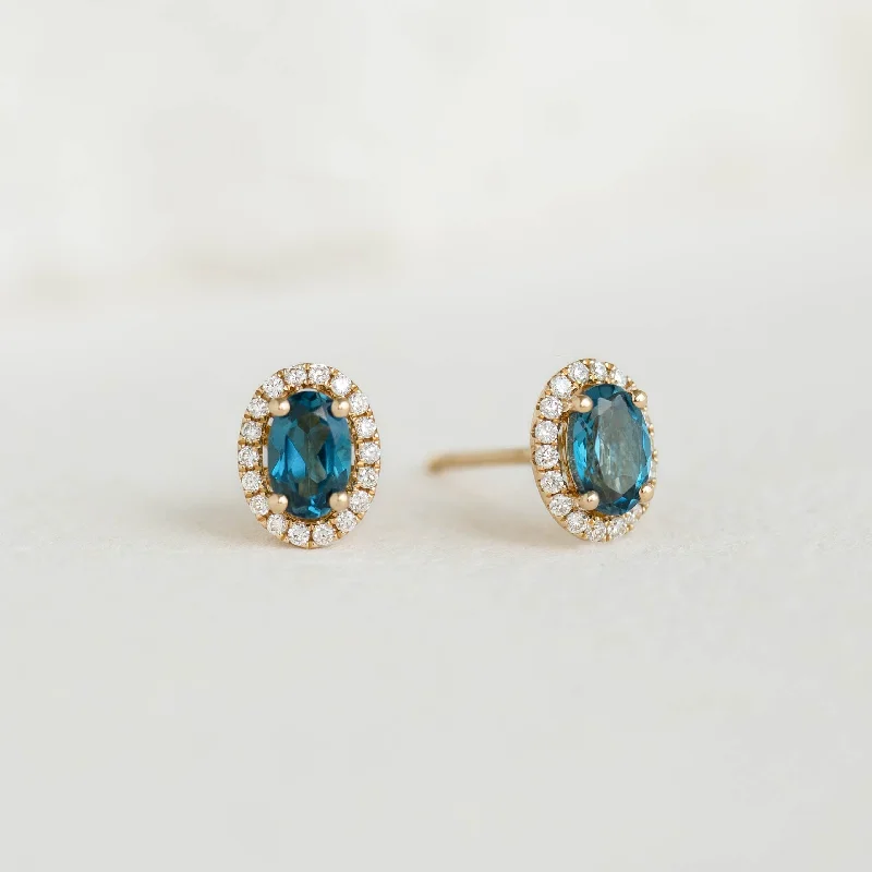Women's Earrings – Elegant Designs for Every Personality--London Blue Topaz Halo Stud Earrings 14k Gold - Marzia Women's Earrings – Elegant Designs for Every Personality--London Blue Topaz Halo Stud Earrings 14k Gold - Marzia