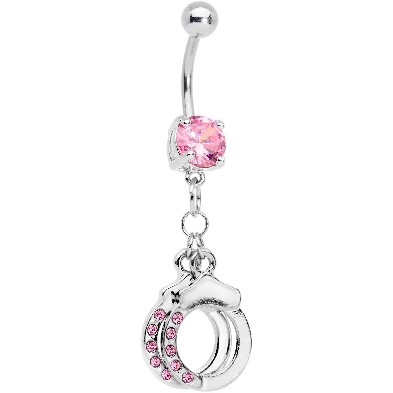 Adjustable Belly Rings for Perfect Fit -Pink Gem Kinky Cuffs Dangle Belly Ring