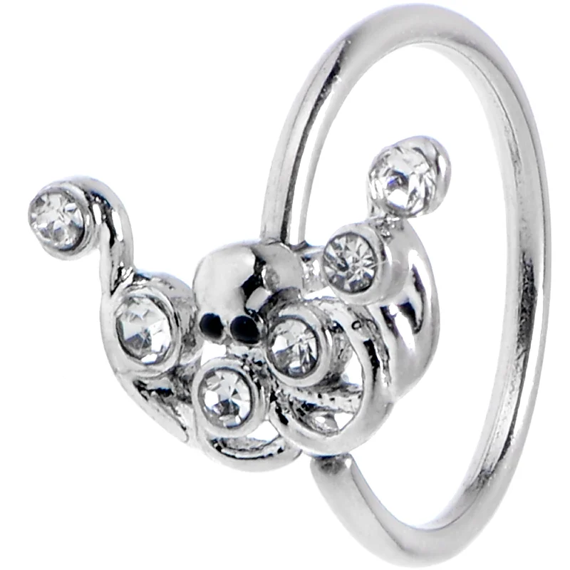 Nose Rings with Bold Gems -20 Gauge 5/16 Clear Gem Scrolling Elegance Nose Hoop