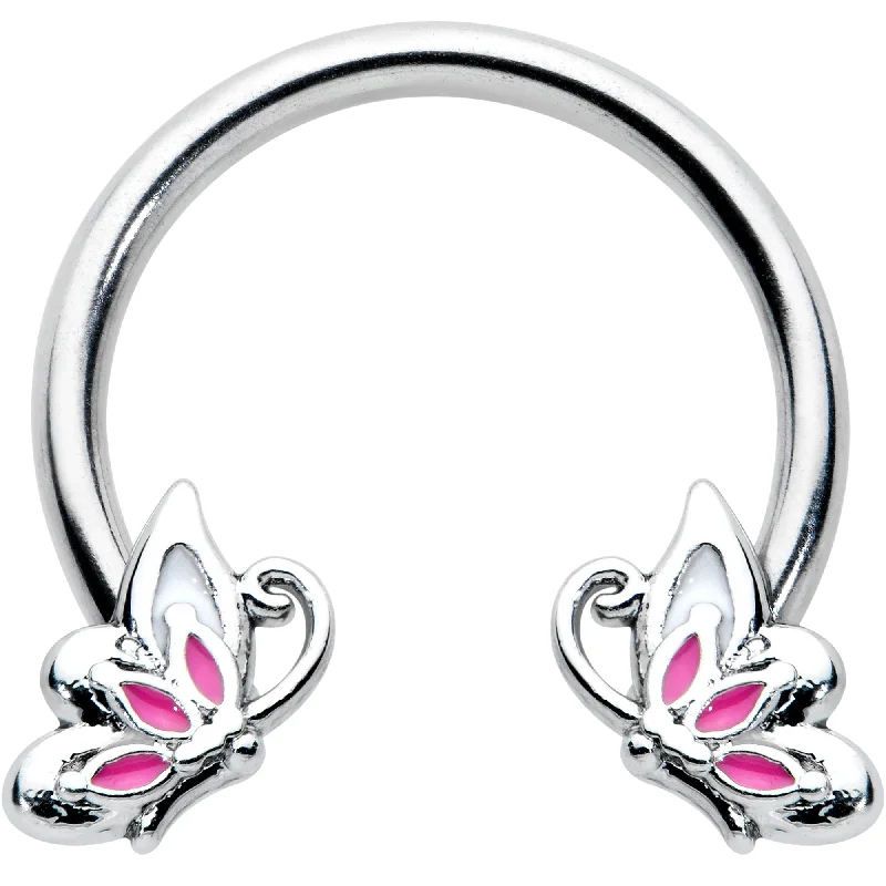 Classic Lip Rings for Everyday Wear16 Gauge 3/8 Pink Wings Butterfly Horseshoe Circular Barbell