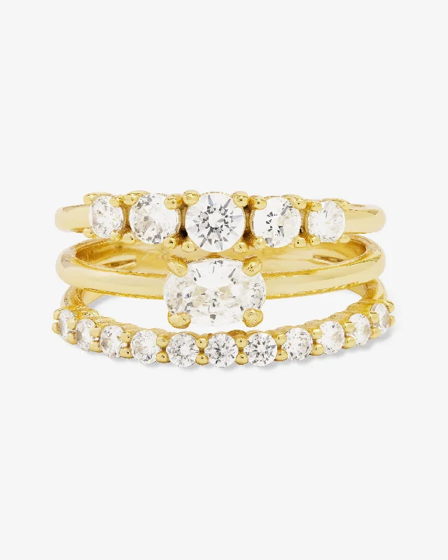 Chic Women's Rings for Fashion-Forward Looks-She's So Stacked Ring - Gold|White Diamondettes Chic Women's Rings for Fashion-Forward Looks-She's So Stacked Ring - Gold|White Diamondettes